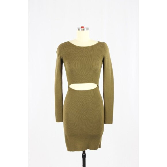 Aritzia WILFRED FREE Olive Cut-Out Rib Knit Long Sleeve Bodycon Dress, Size S - Picture 1 of 16